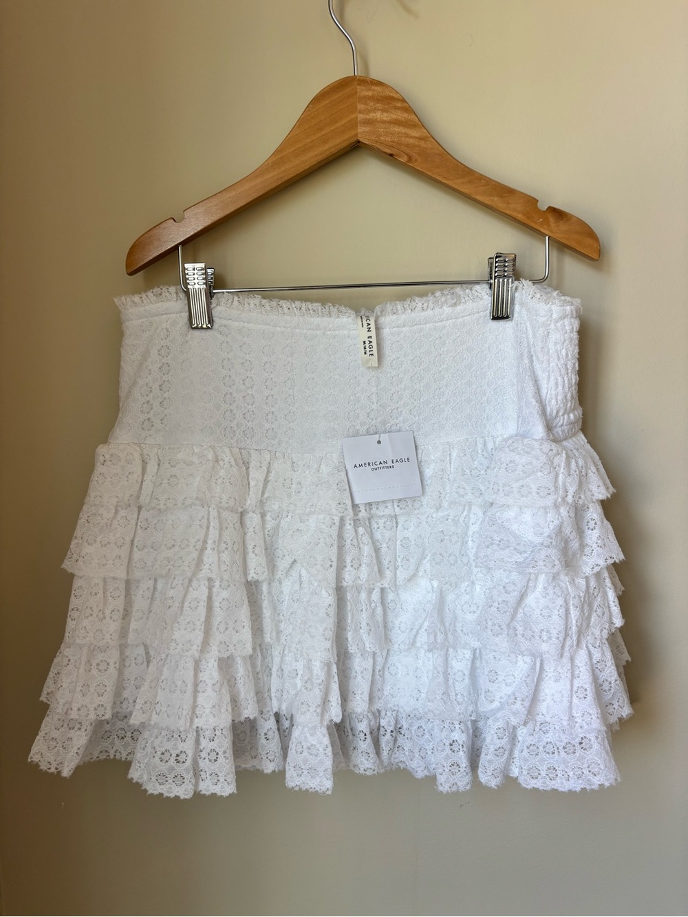 American Eagle Outfitters White Lace Ruffle Mini Skirt